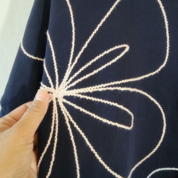 Parker Oamara Navy Blue Crewneck Floral Topstitch Cotton Blouse XL Artsy Boho - Picture 6 of 12